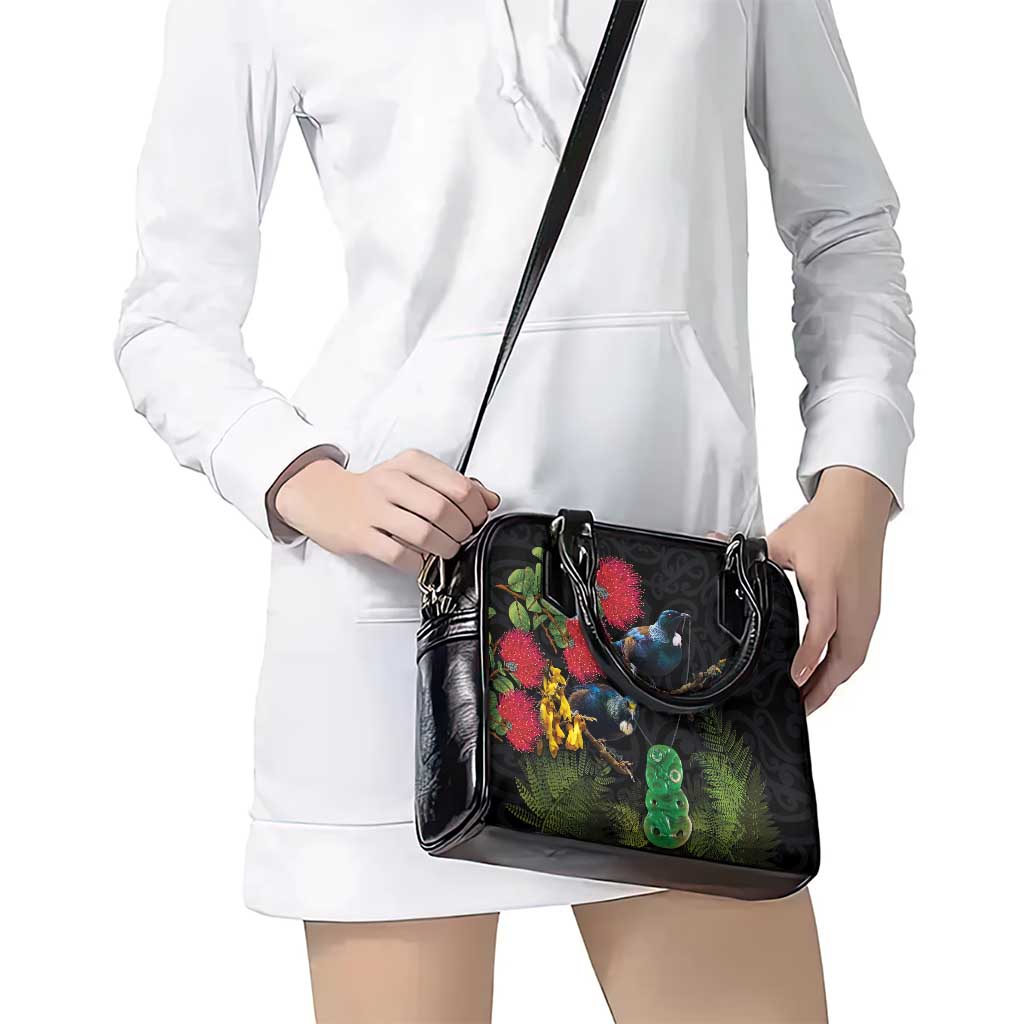 New Zealand Tui Shoulder Handbag Guardians of the Hei Tiki - Maori Art and Plants LT03 - Polynesian Pride