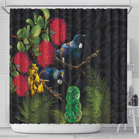 New Zealand Tui Shower Curtain Guardians of the Hei Tiki - Maori Art and Plants LT03 - Polynesian Pride