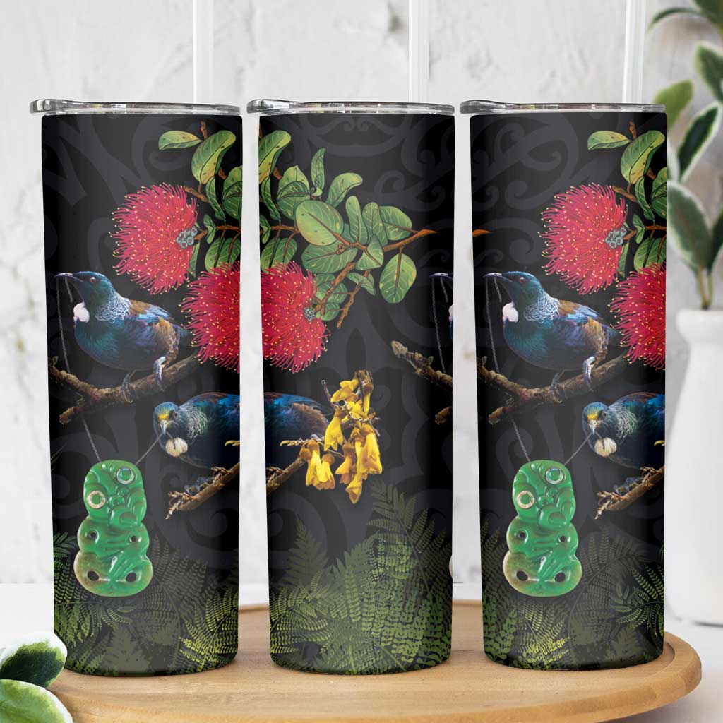 New Zealand Tui Skinny Tumbler Guardians of the Hei Tiki - Maori Art and Plants LT03 - Polynesian Pride