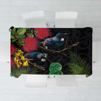 New Zealand Tui Tablecloth Guardians of the Hei Tiki - Maori Art and Plants LT03 Black - Polynesian Pride