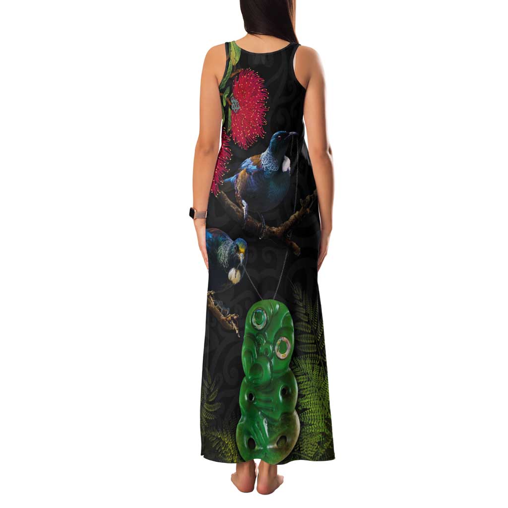 New Zealand Tui Tank Maxi Dress Guardians of the Hei Tiki - Maori Art and Plants LT03 - Polynesian Pride