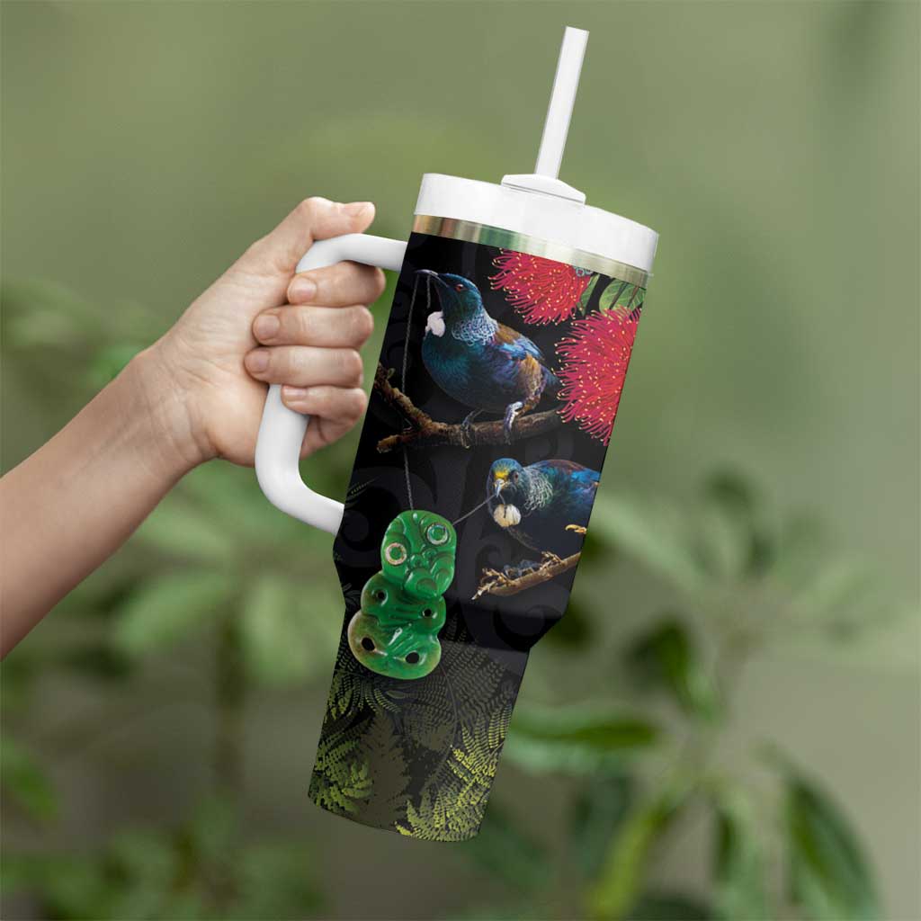 New Zealand Tui Tumbler With Handle Guardians of the Hei Tiki - Maori Art and Plants LT03 - Polynesian Pride