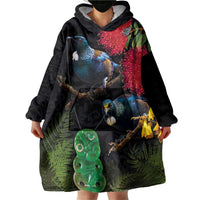 New Zealand Tui Wearable Blanket Hoodie Guardians of the Hei Tiki - Maori Art and Plants LT03 - Polynesian Pride