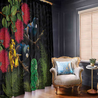 New Zealand Tui Window Curtain Guardians of the Hei Tiki - Maori Art and Plants LT03 - Polynesian Pride