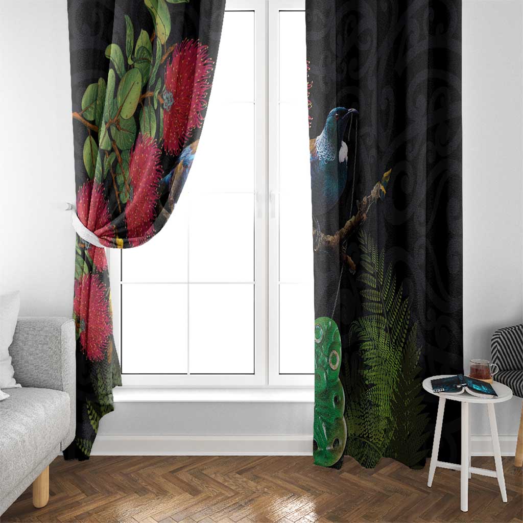 New Zealand Tui Window Curtain Guardians of the Hei Tiki - Maori Art and Plants LT03 - Polynesian Pride