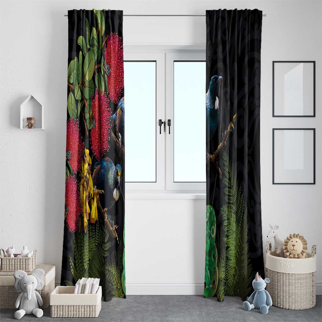 New Zealand Tui Window Curtain Guardians of the Hei Tiki - Maori Art and Plants LT03 - Polynesian Pride
