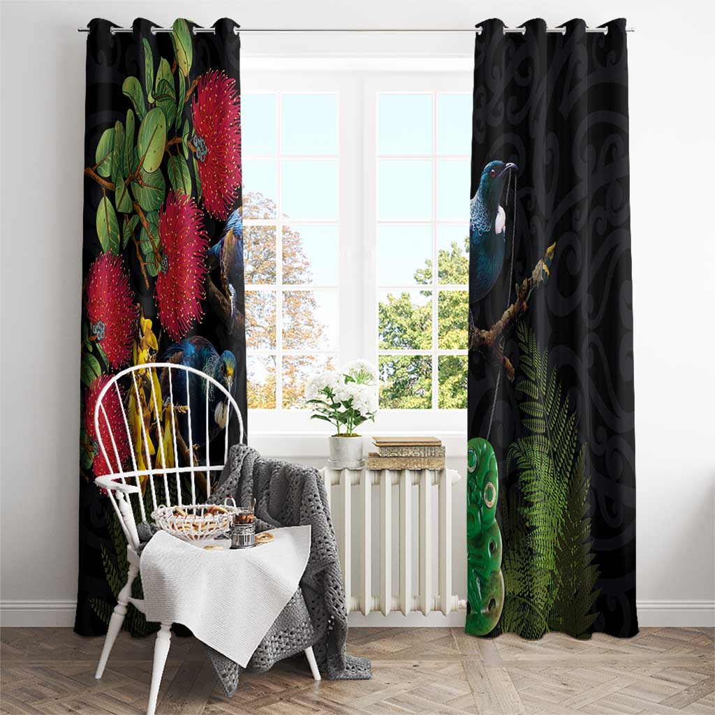 New Zealand Tui Window Curtain Guardians of the Hei Tiki - Maori Art and Plants LT03 - Polynesian Pride