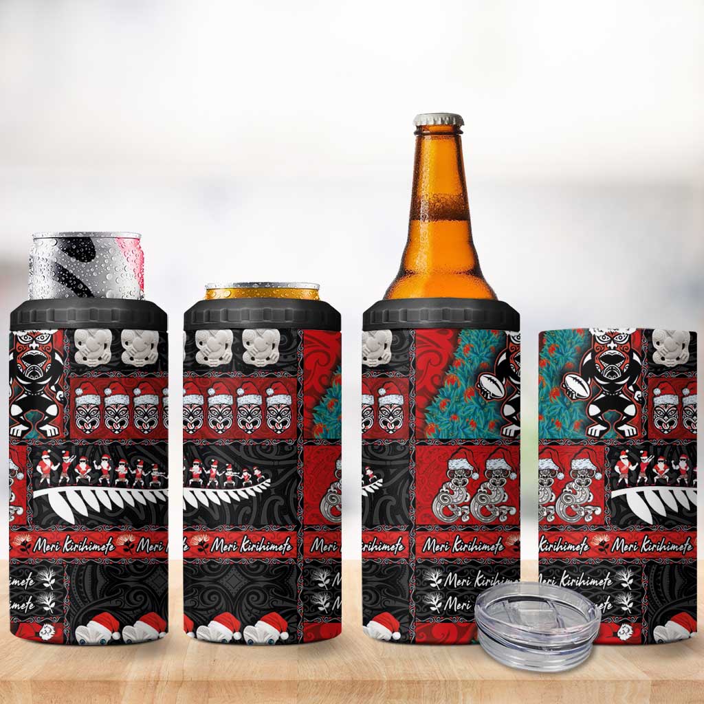 New Zealand Christmas 4 in 1 Can Cooler Tumbler Maori Christmas Spirit - Meri Kirihimete LT03 - Polynesian Pride