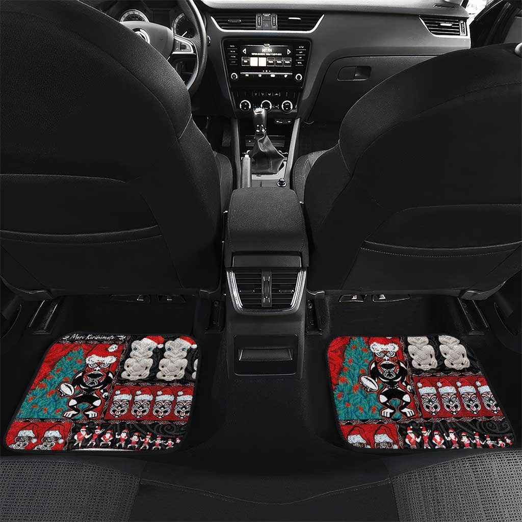 New Zealand Christmas Car Mats Maori Christmas Spirit - Meri Kirihimete LT03 Set 2pcs - Back Black - Polynesian Pride