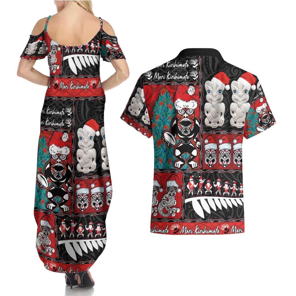New Zealand Christmas Couples Matching Summer Maxi Dress and Hawaiian Shirt Maori Christmas Spirit - Meri Kirihimete LT03 - Polynesian Pride