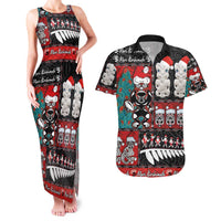 New Zealand Christmas Couples Matching Tank Maxi Dress and Hawaiian Shirt Maori Christmas Spirit - Meri Kirihimete LT03 Black - Polynesian Pride