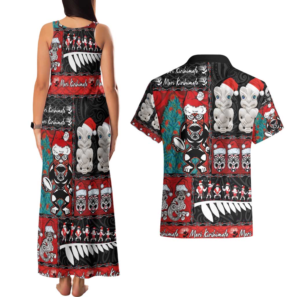 New Zealand Christmas Couples Matching Tank Maxi Dress and Hawaiian Shirt Maori Christmas Spirit - Meri Kirihimete LT03 - Polynesian Pride
