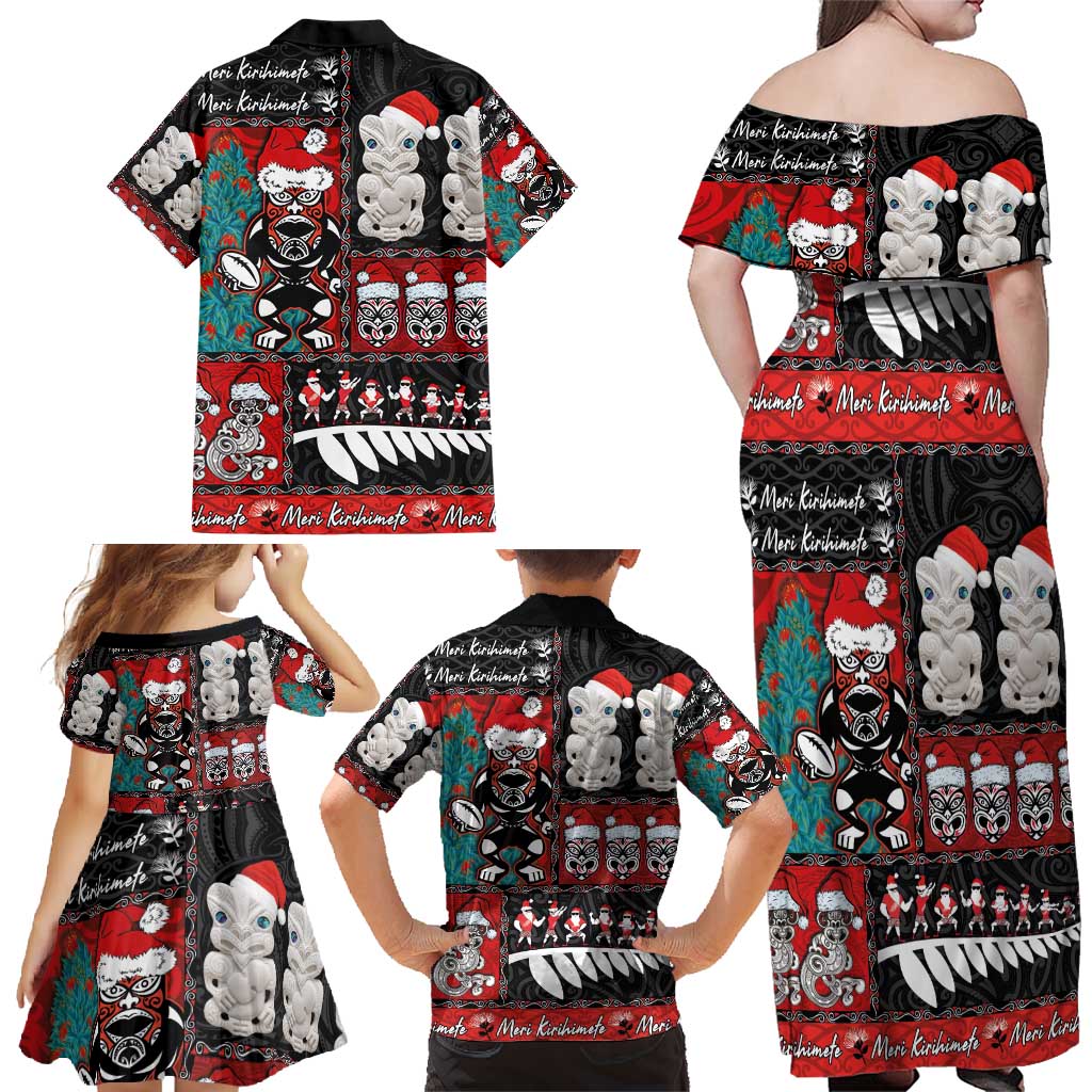 New Zealand Christmas Family Matching Off Shoulder Maxi Dress and Hawaiian Shirt Maori Christmas Spirit - Meri Kirihimete LT03 - Polynesian Pride