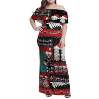 New Zealand Christmas Family Matching Off Shoulder Maxi Dress and Hawaiian Shirt Maori Christmas Spirit - Meri Kirihimete LT03 Mom's Dress Black - Polynesian Pride