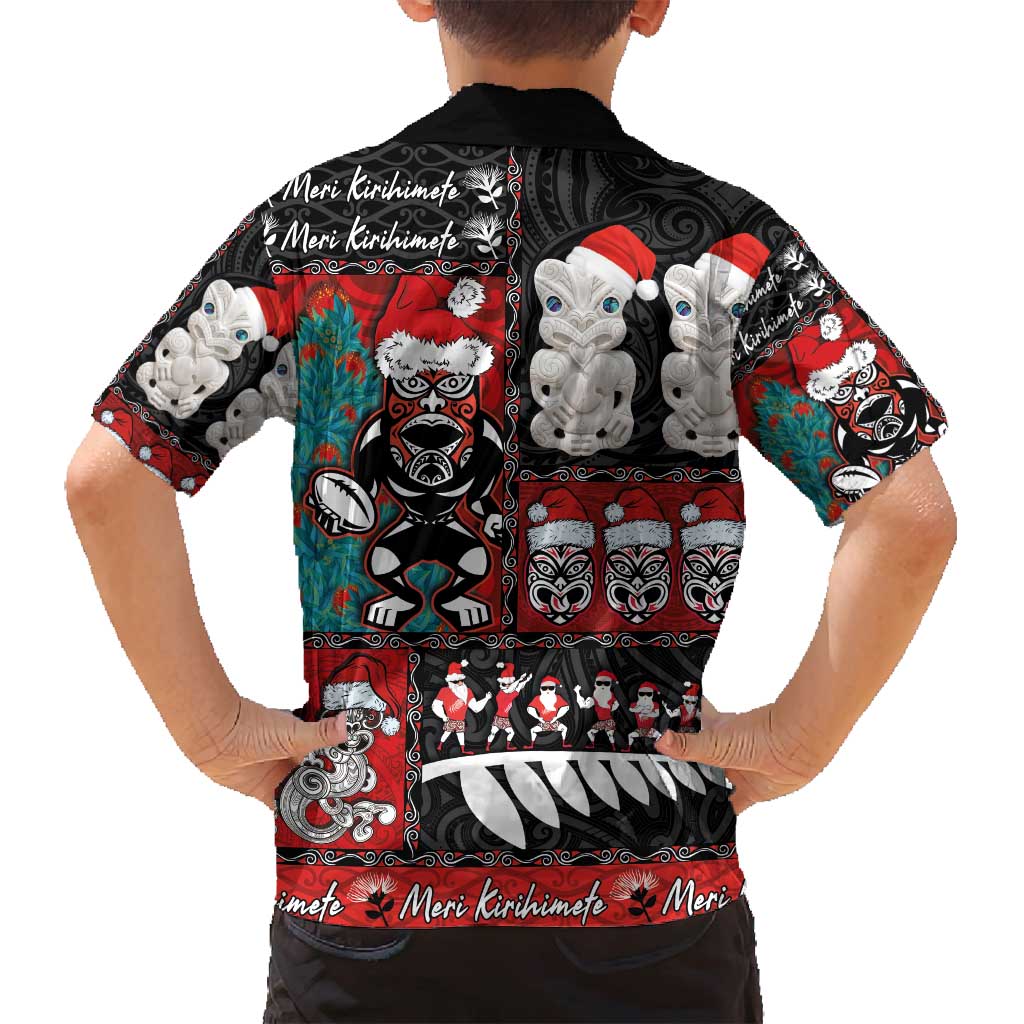 New Zealand Christmas Family Matching Off Shoulder Short Dress and Hawaiian Shirt Maori Christmas Spirit - Meri Kirihimete LT03 - Polynesian Pride