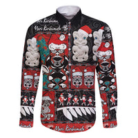 New Zealand Christmas Family Matching Off Shoulder Short Dress and Hawaiian Shirt Maori Christmas Spirit - Meri Kirihimete LT03 Dad's Shirt - Long Sleeve Black - Polynesian Pride