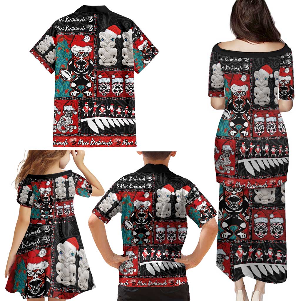 New Zealand Christmas Family Matching Puletasi and Hawaiian Shirt Maori Christmas Spirit - Meri Kirihimete LT03 - Polynesian Pride