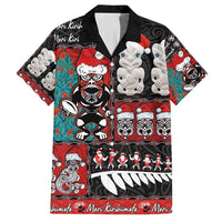 New Zealand Christmas Family Matching Puletasi and Hawaiian Shirt Maori Christmas Spirit - Meri Kirihimete LT03 Dad's Shirt - Short Sleeve Black - Polynesian Pride