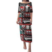 New Zealand Christmas Family Matching Puletasi and Hawaiian Shirt Maori Christmas Spirit - Meri Kirihimete LT03 Mom's Dress Black - Polynesian Pride