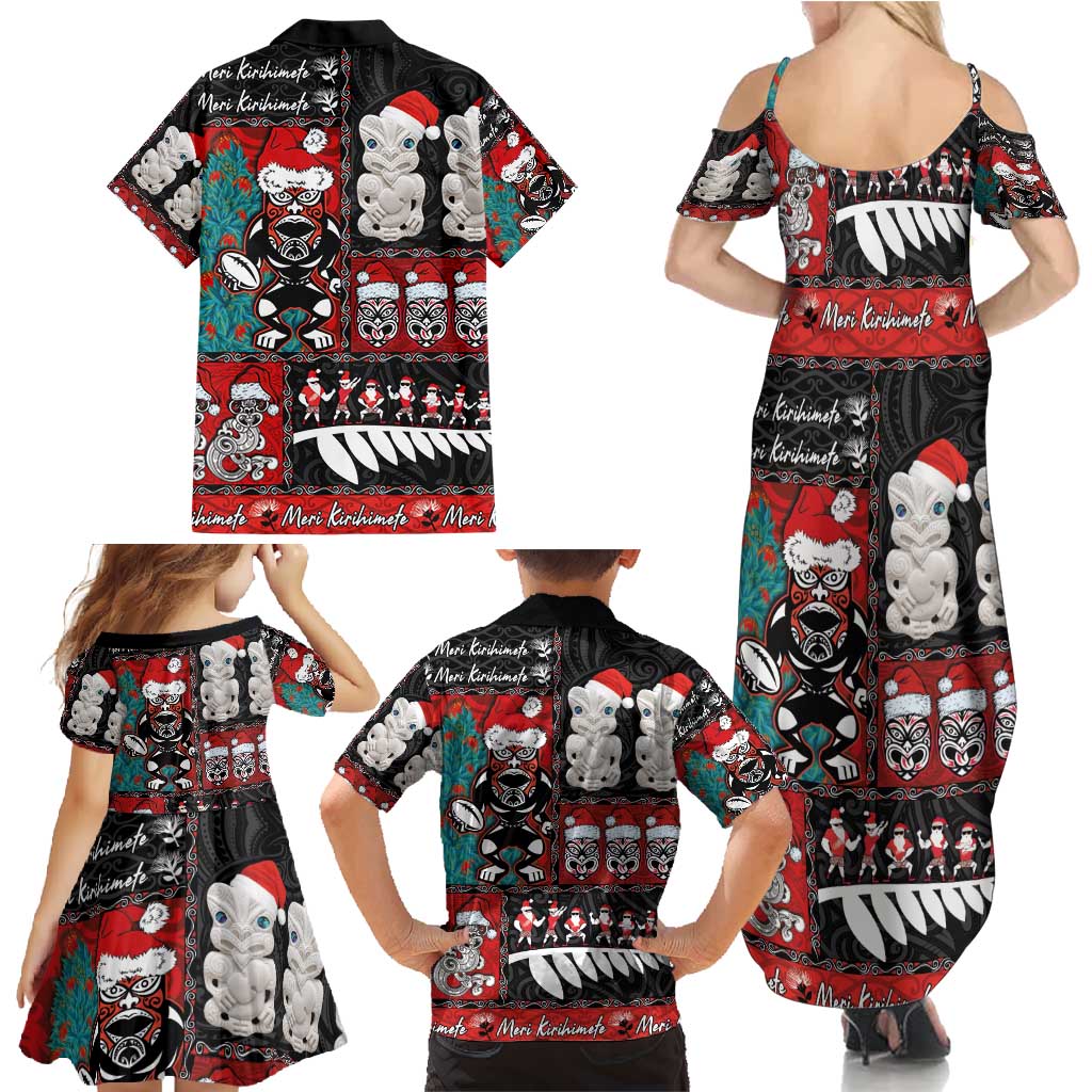 New Zealand Christmas Family Matching Summer Maxi Dress and Hawaiian Shirt Maori Christmas Spirit - Meri Kirihimete