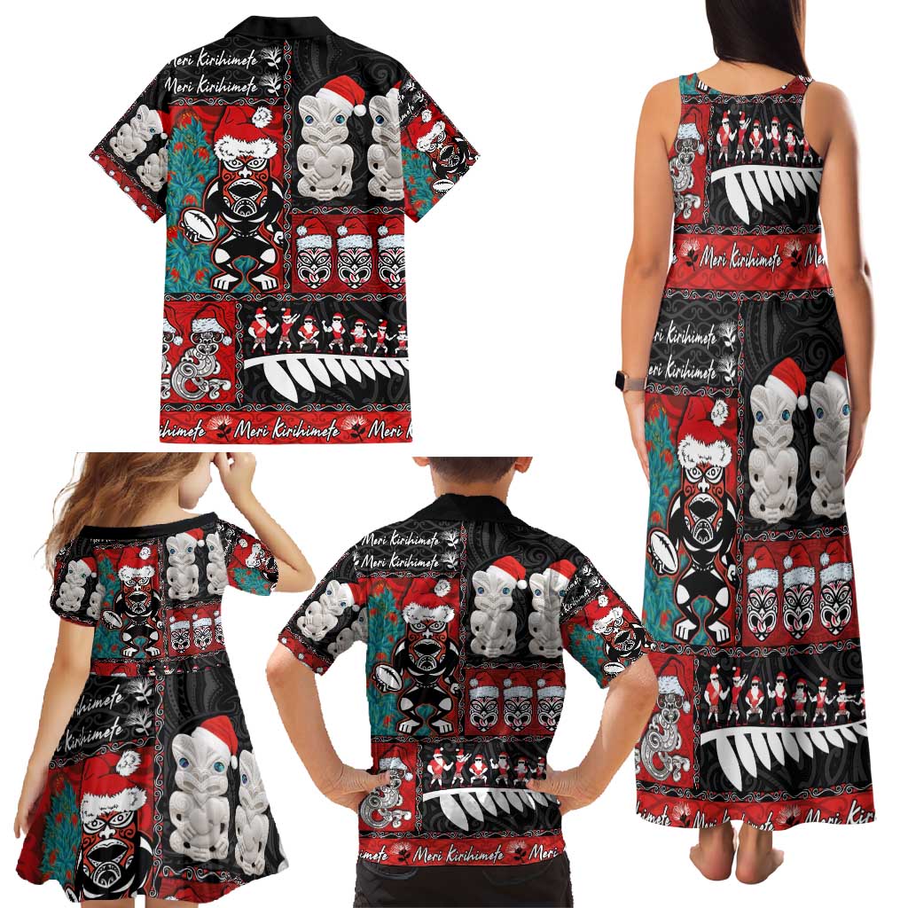 New Zealand Christmas Family Matching Tank Maxi Dress and Hawaiian Shirt Maori Christmas Spirit - Meri Kirihimete LT03 - Polynesian Pride