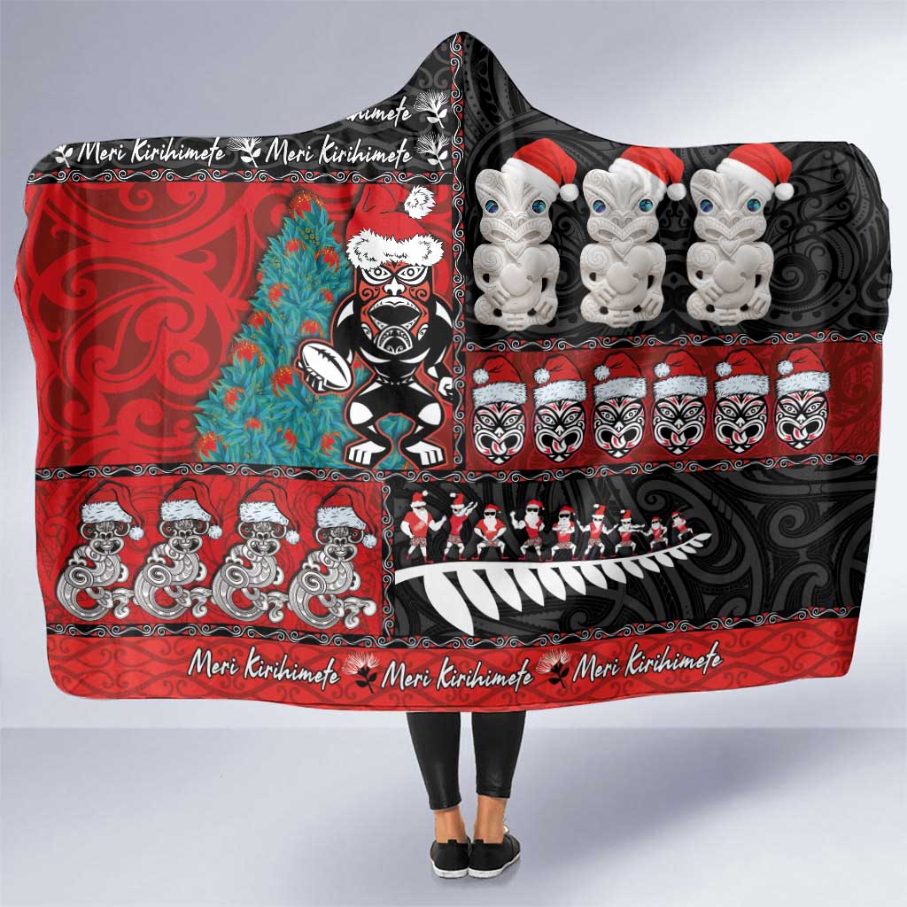 New Zealand Christmas Hooded Blanket Maori Christmas Spirit - Meri Kirihimete LT03 One Size Black - Polynesian Pride