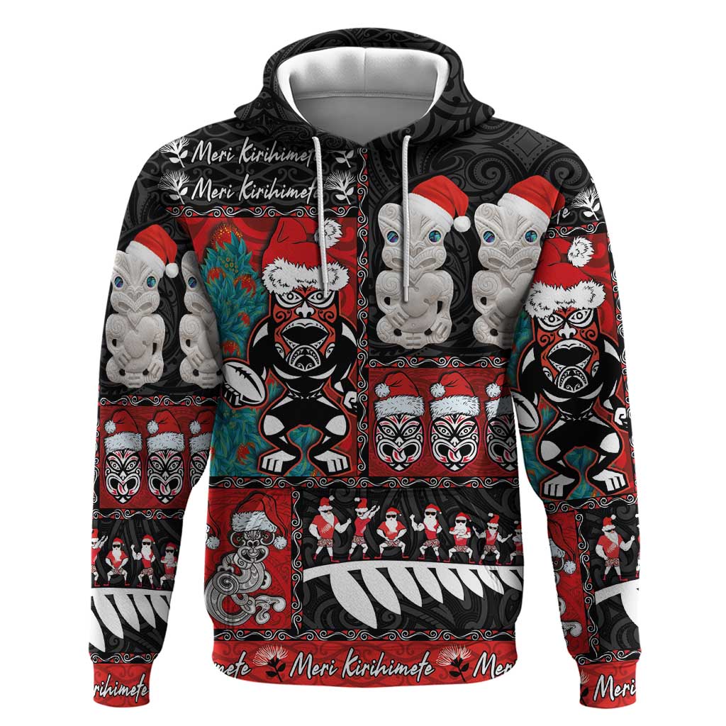 New Zealand Christmas Hoodie Maori Christmas Spirit - Meri Kirihimete LT03 Pullover Hoodie Black - Polynesian Pride