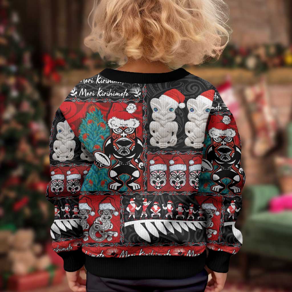 New Zealand Christmas Kid Ugly Christmas Sweater Maori Christmas Spirit - Meri Kirihimete LT03 - Polynesian Pride
