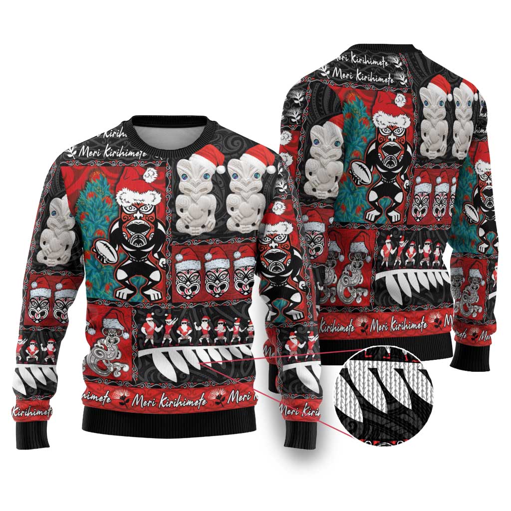 New Zealand Christmas Ugly Christmas Sweater Maori Christmas Spirit - Meri Kirihimete LT03 Black - Polynesian Pride