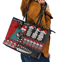 New Zealand Christmas Leather Tote Bag Maori Christmas Spirit - Meri Kirihimete LT03 - Polynesian Pride