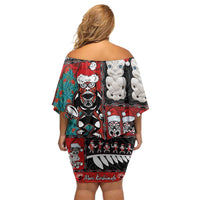 New Zealand Christmas Off Shoulder Short Dress Maori Christmas Spirit - Meri Kirihimete LT03 - Polynesian Pride