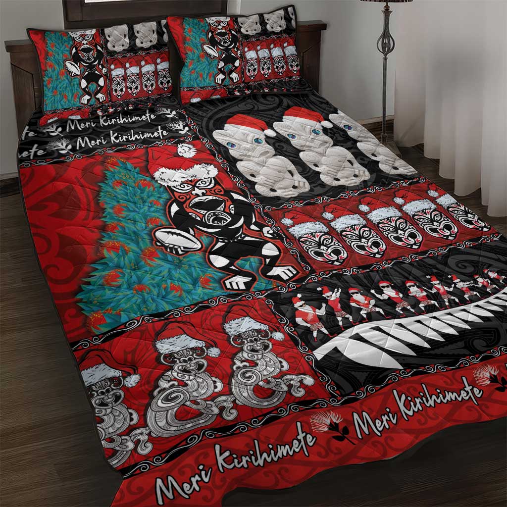New Zealand Christmas Quilt Bed Set Maori Christmas Spirit - Meri Kirihimete LT03 Black - Polynesian Pride
