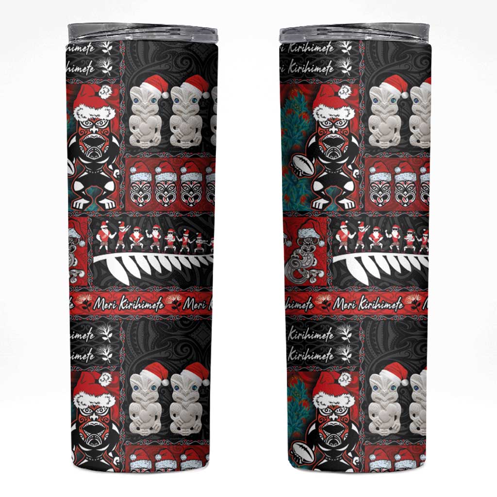 New Zealand Christmas Skinny Tumbler Maori Christmas Spirit - Meri Kirihimete LT03 Black - Polynesian Pride