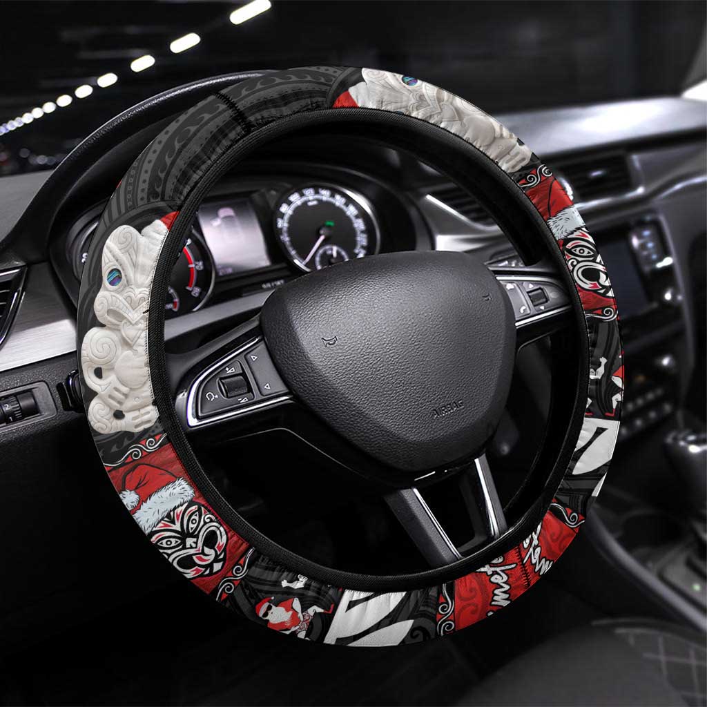 New Zealand Christmas Steering Wheel Cover Maori Christmas Spirit - Meri Kirihimete LT03 Universal Fit Black - Polynesian Pride