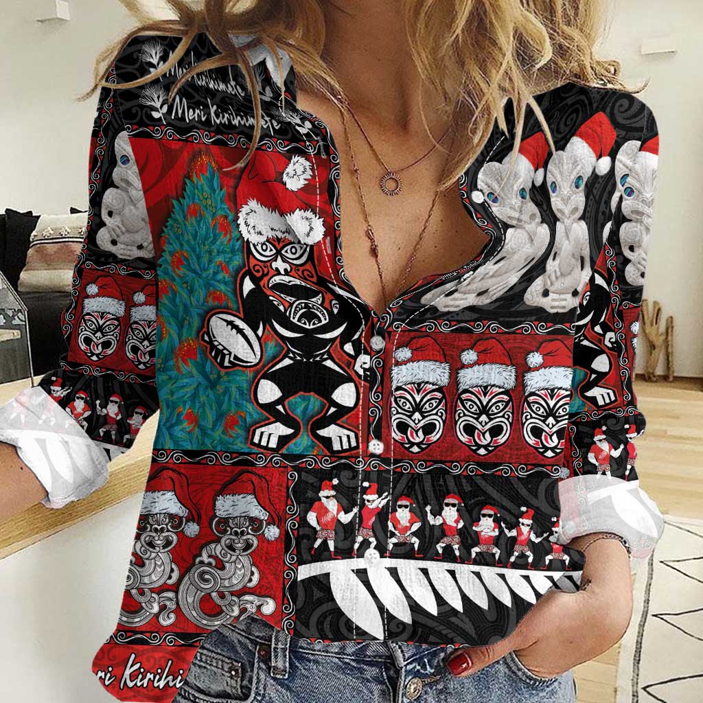 New Zealand Christmas Women Casual Shirt Maori Christmas Spirit - Meri Kirihimete LT03 Female Black - Polynesian Pride