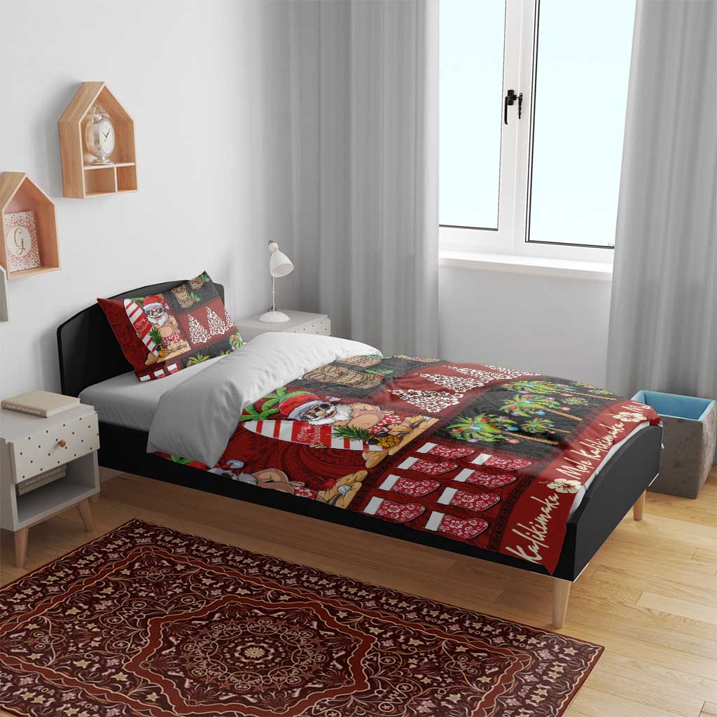 Hawaiian Christmas Bedding Set - Mele Kalikimaka Island Holiday Vibes - Black Red