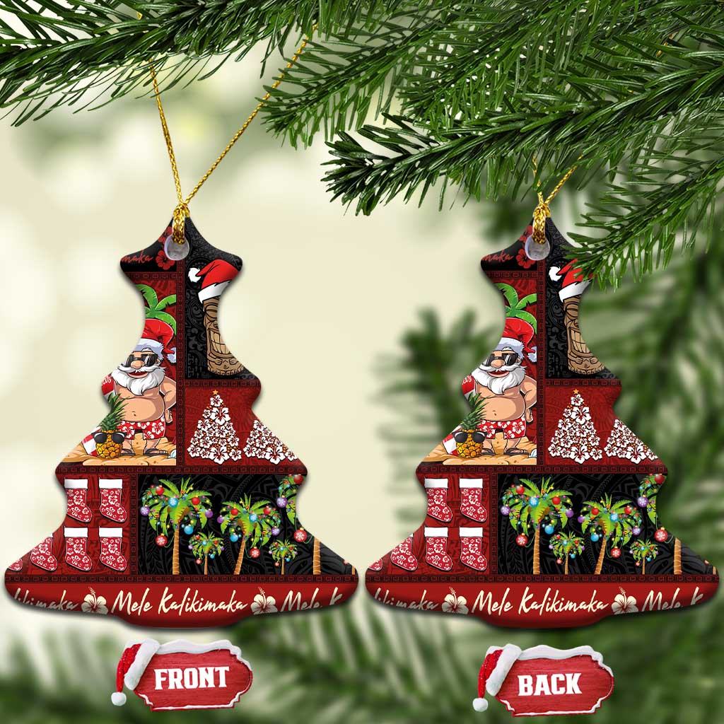 Hawaiian Christmas Ceramic Ornament - Mele Kalikimaka Island Holiday Vibes - Black Red