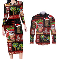 Hawaiian Christmas Couples Matching Long Sleeve Bodycon Dress and Long Sleeve Button Shirt - Mele Kalikimaka Island Holiday Vibes - Black Red LT03 Black - Red - Polynesian Pride
