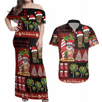 Hawaiian Christmas Couples Matching Off Shoulder Maxi Dress and Hawaiian Shirt - Mele Kalikimaka Island Holiday Vibes - Black Red LT03 Black - Red - Polynesian Pride