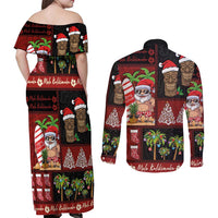 Hawaiian Christmas Couples Matching Off Shoulder Maxi Dress and Long Sleeve Button Shirt - Mele Kalikimaka Island Holiday Vibes - Black Red LT03 - Polynesian Pride