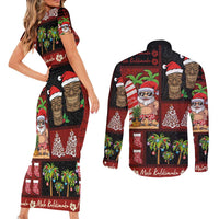 Hawaiian Christmas Couples Matching Short Sleeve Bodycon Dress and Long Sleeve Button Shirt - Mele Kalikimaka Island Holiday Vibes - Black Red LT03 - Polynesian Pride