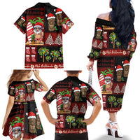 Hawaiian Christmas Family Matching Off The Shoulder Long Sleeve Dress and Hawaiian Shirt - Mele Kalikimaka Island Holiday Vibes - Black Red LT03 - Polynesian Pride