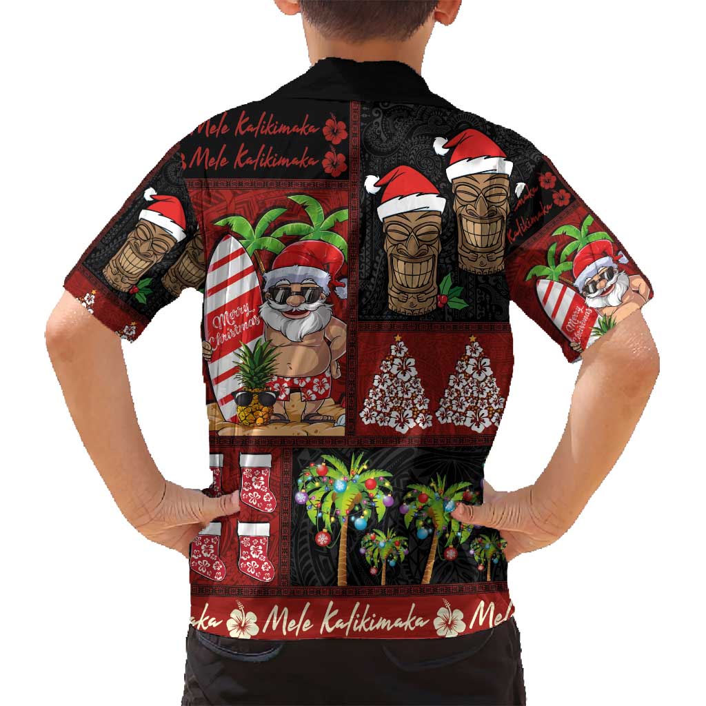 Hawaiian Christmas Family Matching Off Shoulder Short Dress and Hawaiian Shirt - Mele Kalikimaka Island Holiday Vibes - Black Red LT03 - Polynesian Pride