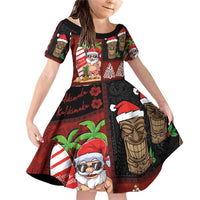 Hawaiian Christmas Family Matching Off Shoulder Short Dress and Hawaiian Shirt - Mele Kalikimaka Island Holiday Vibes - Black Red LT03 Daughter's Dress Black - Red - Polynesian Pride