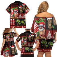 Hawaiian Christmas Family Matching Off Shoulder Short Dress and Hawaiian Shirt - Mele Kalikimaka Island Holiday Vibes - Black Red LT03 - Polynesian Pride
