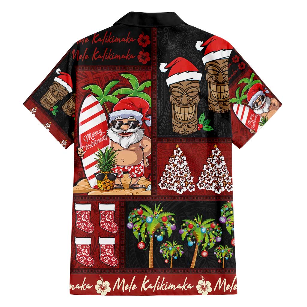 Hawaiian Christmas Family Matching Off Shoulder Short Dress and Hawaiian Shirt - Mele Kalikimaka Island Holiday Vibes - Black Red LT03 - Polynesian Pride