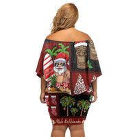 Hawaiian Christmas Family Matching Off Shoulder Short Dress and Hawaiian Shirt - Mele Kalikimaka Island Holiday Vibes - Black Red LT03 - Polynesian Pride