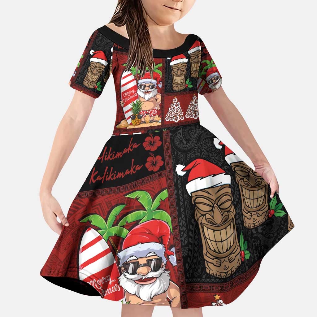 Hawaiian Christmas Family Matching Puletasi and Hawaiian Shirt - Mele Kalikimaka Island Holiday Vibes - Black Red LT03 Daughter's Dress Black - Red - Polynesian Pride