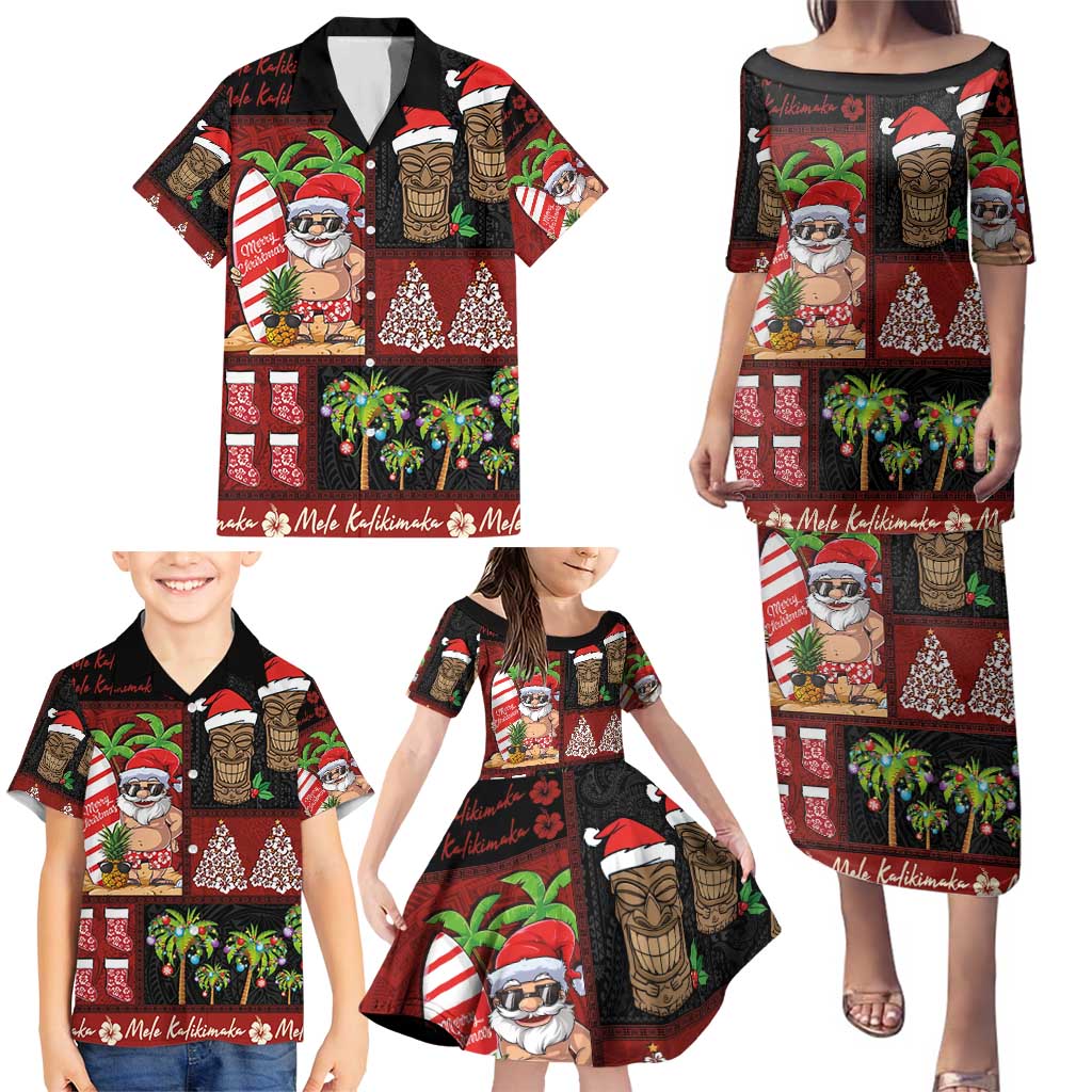 Hawaiian Christmas Family Matching Puletasi and Hawaiian Shirt - Mele Kalikimaka Island Holiday Vibes - Black Red LT03 - Polynesian Pride
