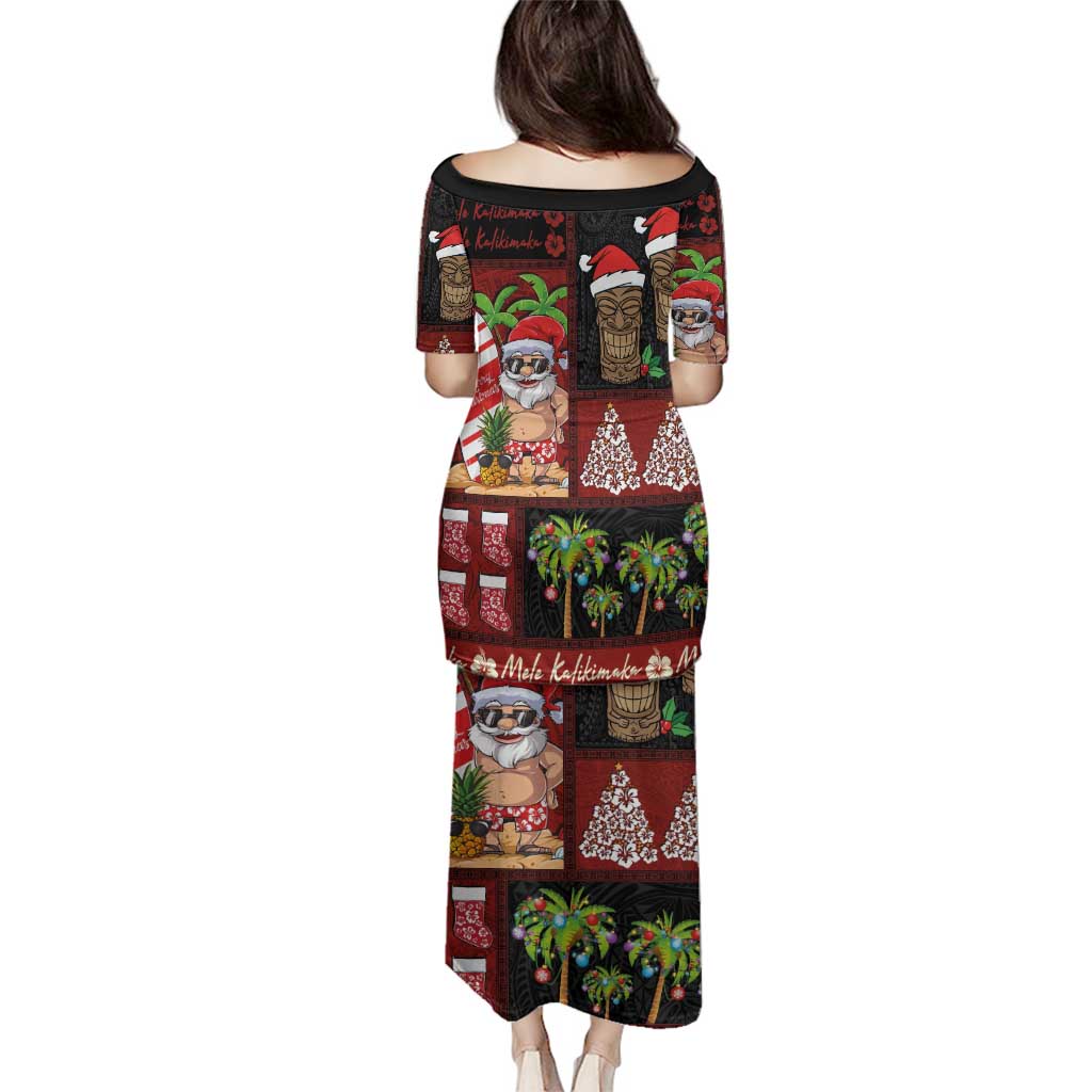 Hawaiian Christmas Family Matching Puletasi and Hawaiian Shirt - Mele Kalikimaka Island Holiday Vibes - Black Red LT03 - Polynesian Pride